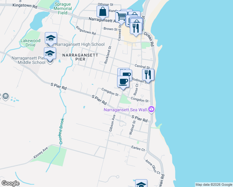 map of restaurants, bars, coffee shops, grocery stores, and more near in Narragansett