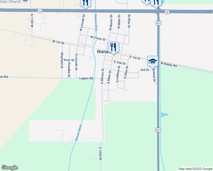 map of restaurants, bars, coffee shops, grocery stores, and more near 403 South Illinois Street in Wanatah