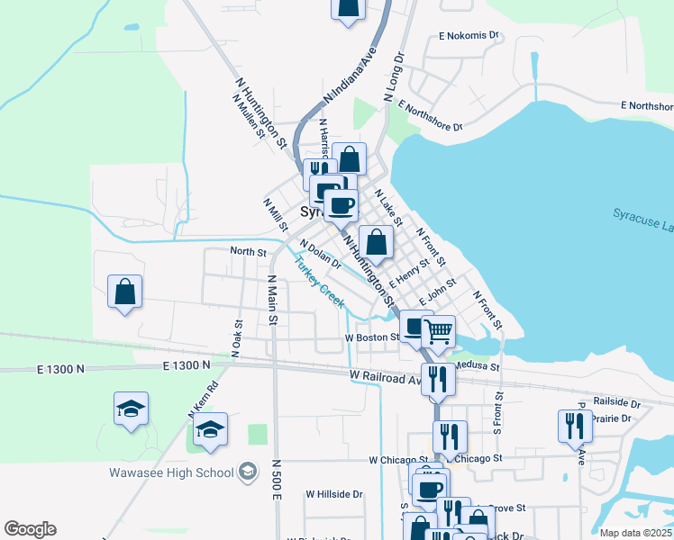map of restaurants, bars, coffee shops, grocery stores, and more near 507 North Dolan Drive in Syracuse