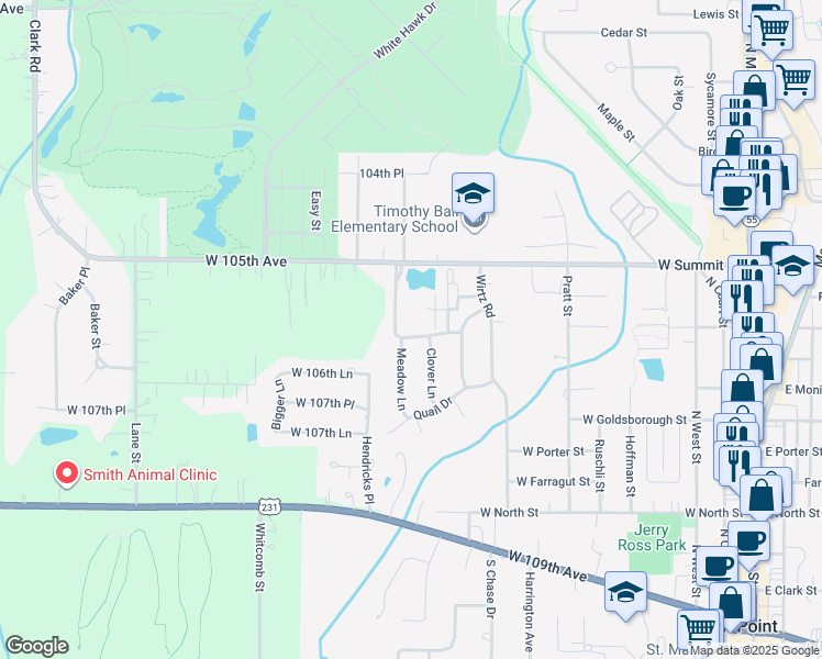 map of restaurants, bars, coffee shops, grocery stores, and more near 862-898 Pheasant Drive in Crown Point