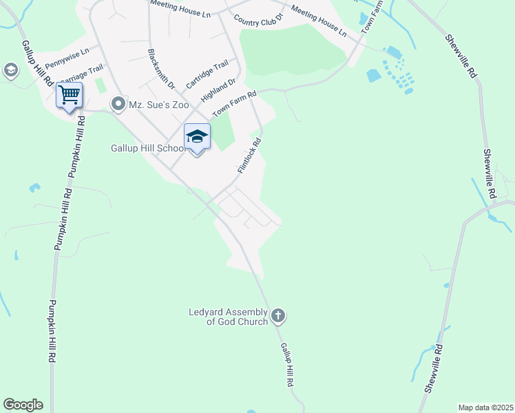 map of restaurants, bars, coffee shops, grocery stores, and more near 17 Cliff Road in Ledyard