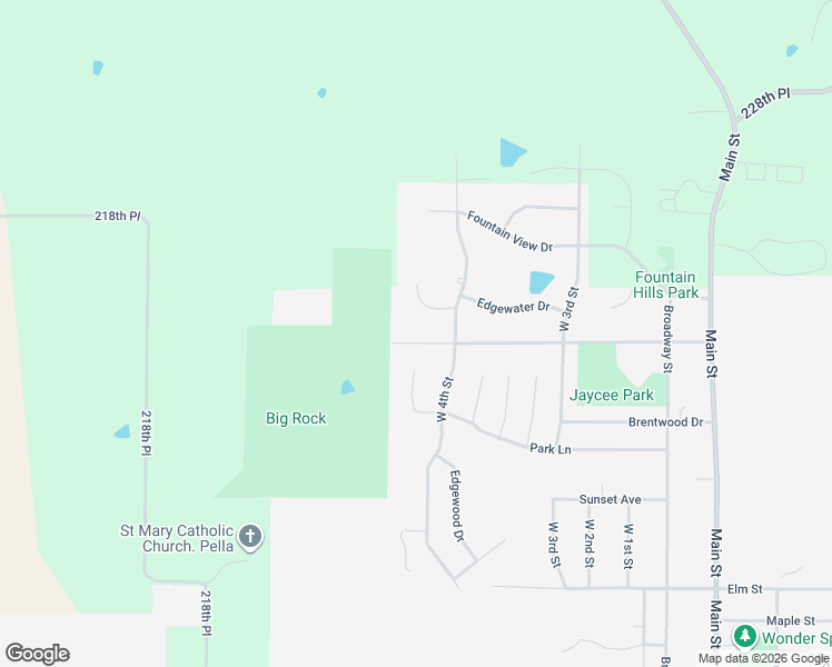 map of restaurants, bars, coffee shops, grocery stores, and more near 1216 Big Rock Park Road in Pella