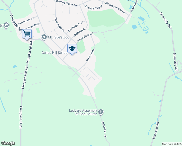 map of restaurants, bars, coffee shops, grocery stores, and more near 17 Cliff Road in Ledyard