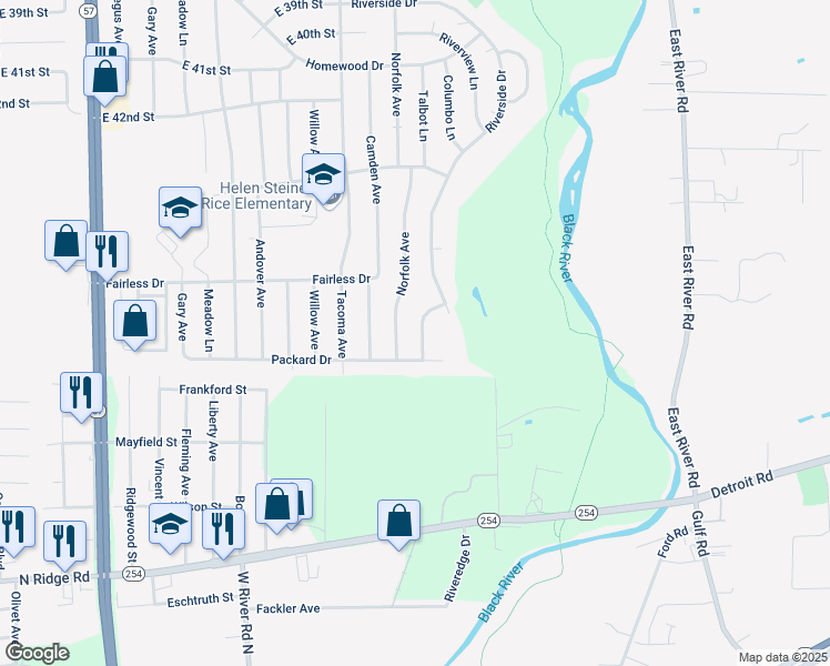 map of restaurants, bars, coffee shops, grocery stores, and more near 4726 Chelsea Drive in Lorain