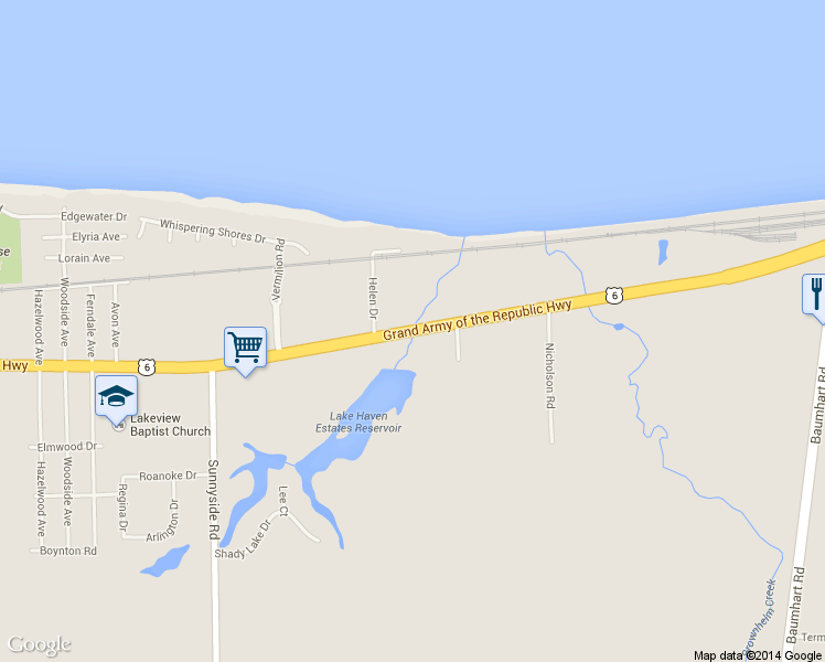 map of restaurants, bars, coffee shops, grocery stores, and more near 2501 Liberty Avenue in Vermilion