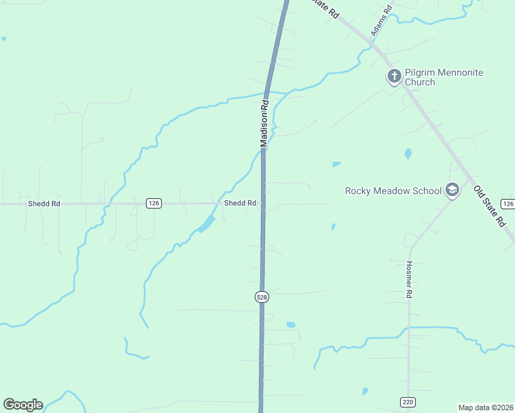 map of restaurants, bars, coffee shops, grocery stores, and more near 16310 Madison Road in Middlefield