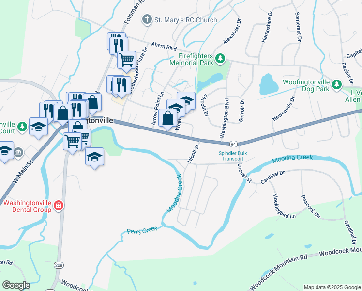 map of restaurants, bars, coffee shops, grocery stores, and more near 101 Lewis Court in Washingtonville
