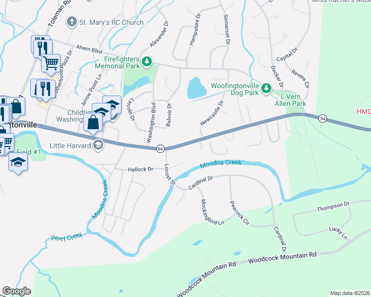 map of restaurants, bars, coffee shops, grocery stores, and more near 137 East Main Street in Washingtonville