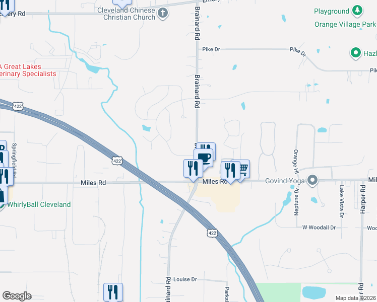 map of restaurants, bars, coffee shops, grocery stores, and more near 4920 Brainard Road in Chagrin Falls