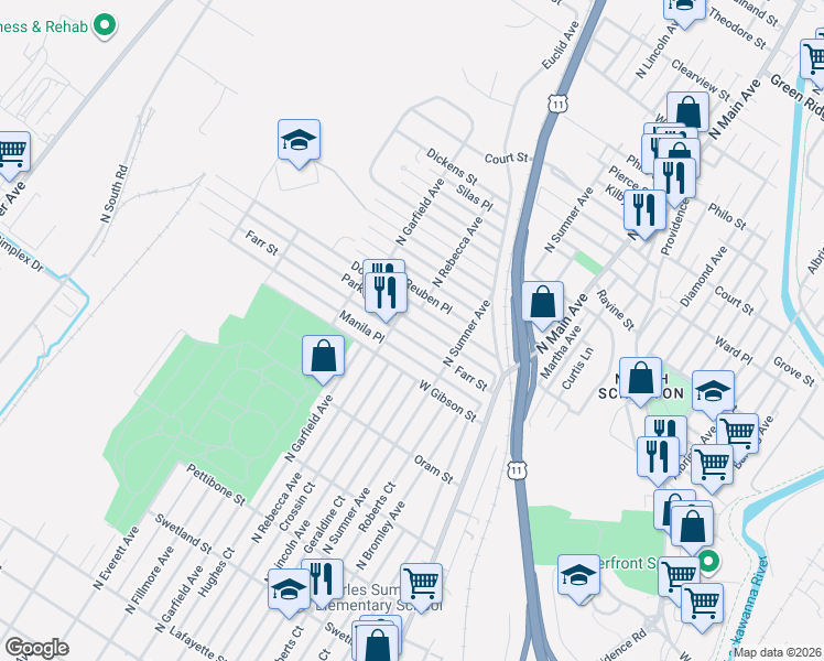 map of restaurants, bars, coffee shops, grocery stores, and more near 1527 Dorothy Street in Scranton
