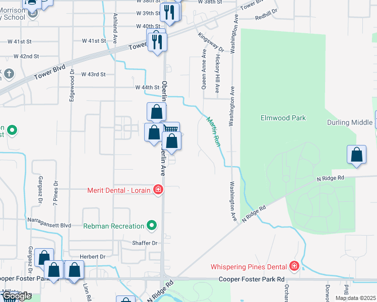 map of restaurants, bars, coffee shops, grocery stores, and more near 4642 Queen Anne Avenue in Lorain