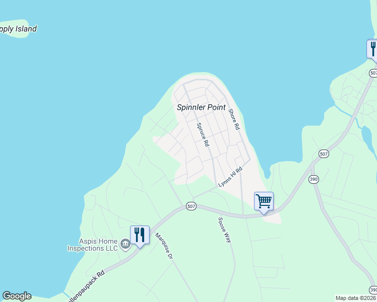 map of restaurants, bars, coffee shops, grocery stores, and more near 130 Lynndale Road in Tafton