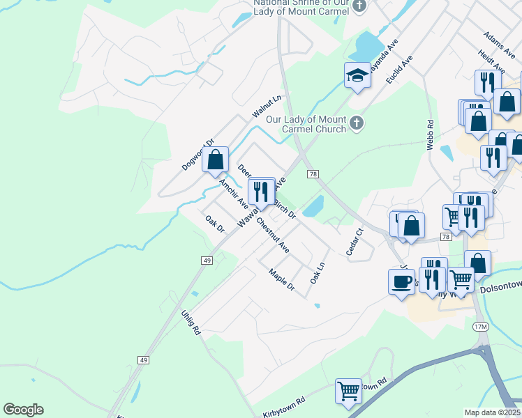 map of restaurants, bars, coffee shops, grocery stores, and more near 10 Amchir Avenue in Middletown