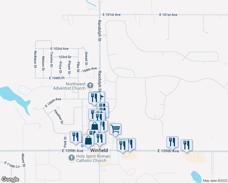 map of restaurants, bars, coffee shops, grocery stores, and more near 10532 Ontario Drive in Crown Point