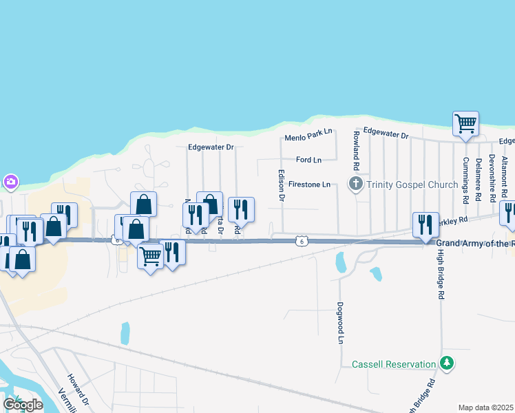 map of restaurants, bars, coffee shops, grocery stores, and more near 4210 Telegraph Lane in Vermilion