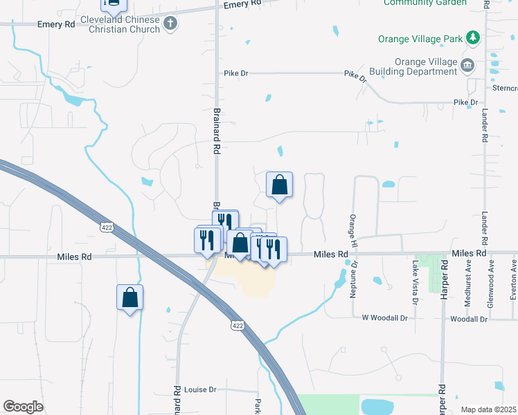map of restaurants, bars, coffee shops, grocery stores, and more near 30 Orchard Circle in Chagrin Falls