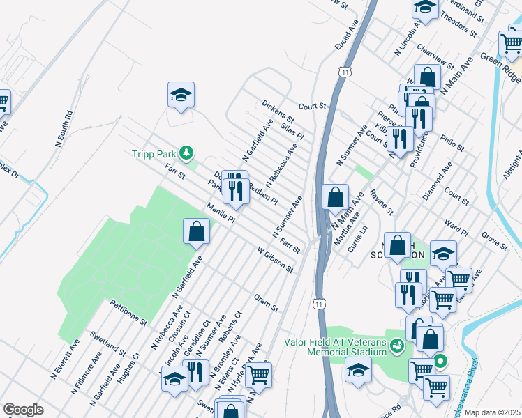 map of restaurants, bars, coffee shops, grocery stores, and more near 1527 Dorothy Street in Scranton
