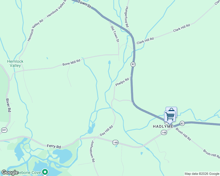 map of restaurants, bars, coffee shops, grocery stores, and more near 11 Old Town Road in East Haddam