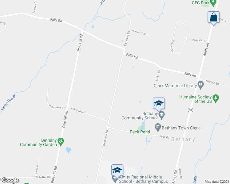 map of restaurants, bars, coffee shops, grocery stores, and more near 50 Fairwood Road in Bethany