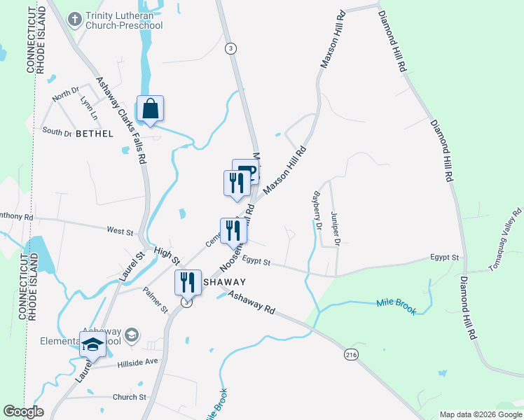 map of restaurants, bars, coffee shops, grocery stores, and more near 0 Maxson Hill Road in Hopkinton