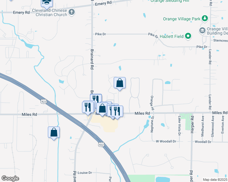 map of restaurants, bars, coffee shops, grocery stores, and more near 255 Blossom Lane in Chagrin Falls