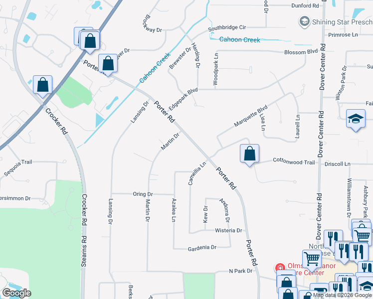 map of restaurants, bars, coffee shops, grocery stores, and more near 4286 Porter Road in North Olmsted