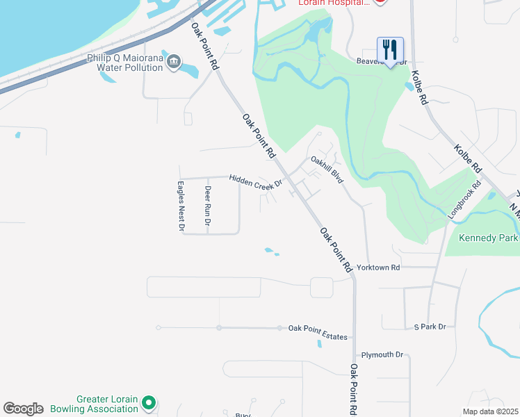 map of restaurants, bars, coffee shops, grocery stores, and more near 6227 Hidden Creek Drive in Lorain
