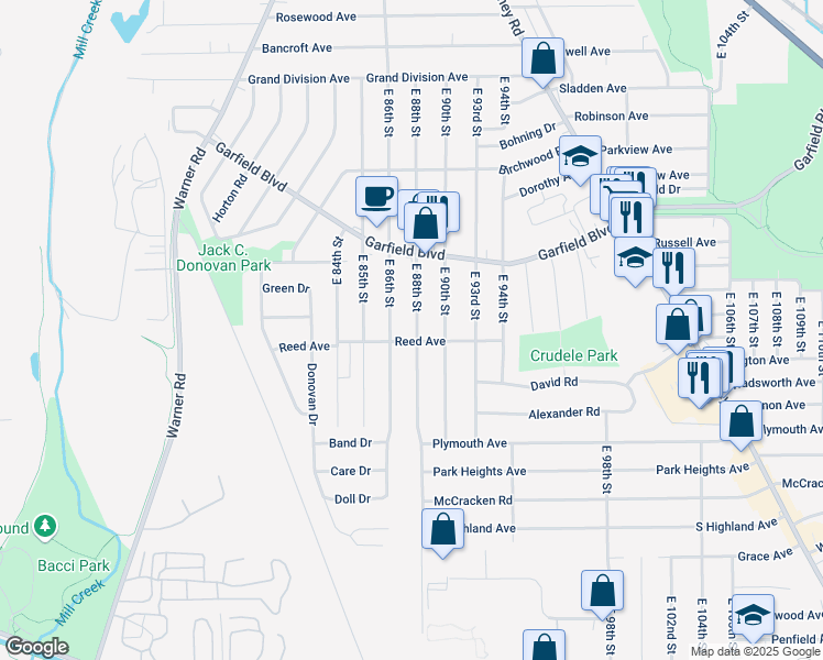 map of restaurants, bars, coffee shops, grocery stores, and more near 4868 East 88th Street in Garfield Heights