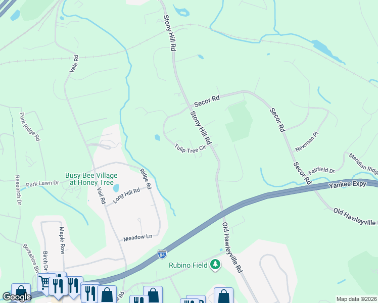 map of restaurants, bars, coffee shops, grocery stores, and more near 76 Stony Hill Village in Brookfield