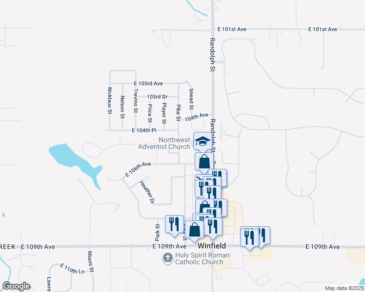 map of restaurants, bars, coffee shops, grocery stores, and more near 10535 Pike St in Crown Point