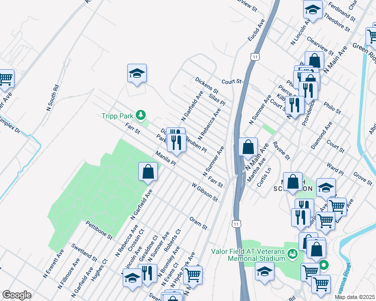 map of restaurants, bars, coffee shops, grocery stores, and more near 1527 Dorothy Street in Scranton