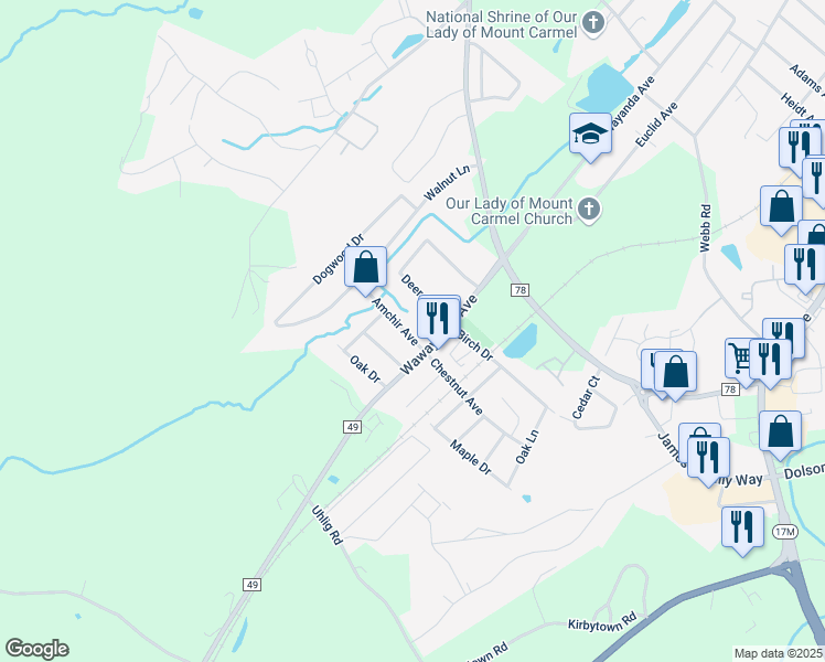 map of restaurants, bars, coffee shops, grocery stores, and more near 10 Amchir Avenue in Middletown