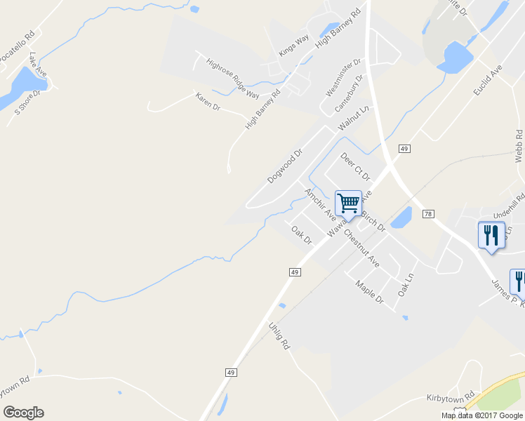 map of restaurants, bars, coffee shops, grocery stores, and more near 63 Walnut Lane in Middletown