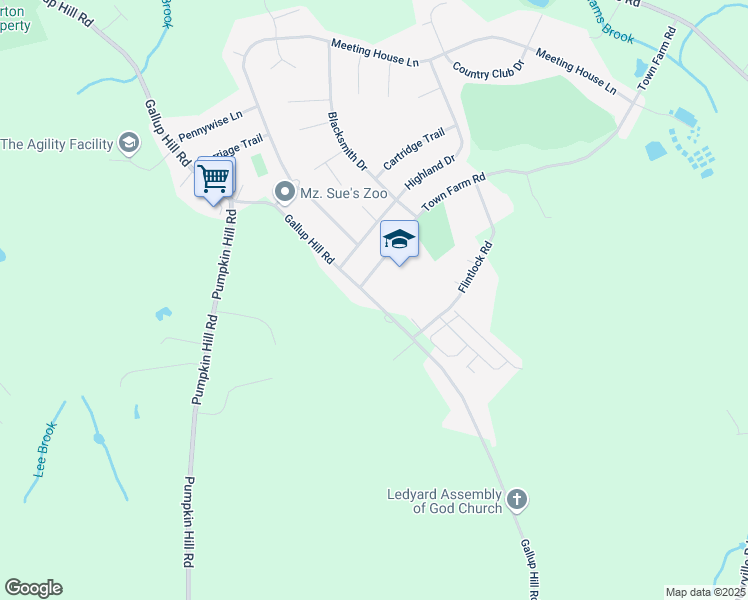 map of restaurants, bars, coffee shops, grocery stores, and more near 169 Gallup Hill Road in Ledyard