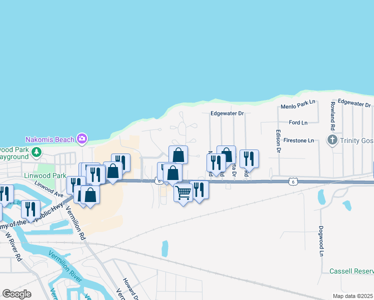 map of restaurants, bars, coffee shops, grocery stores, and more near 330 Yorktown Place in Vermilion