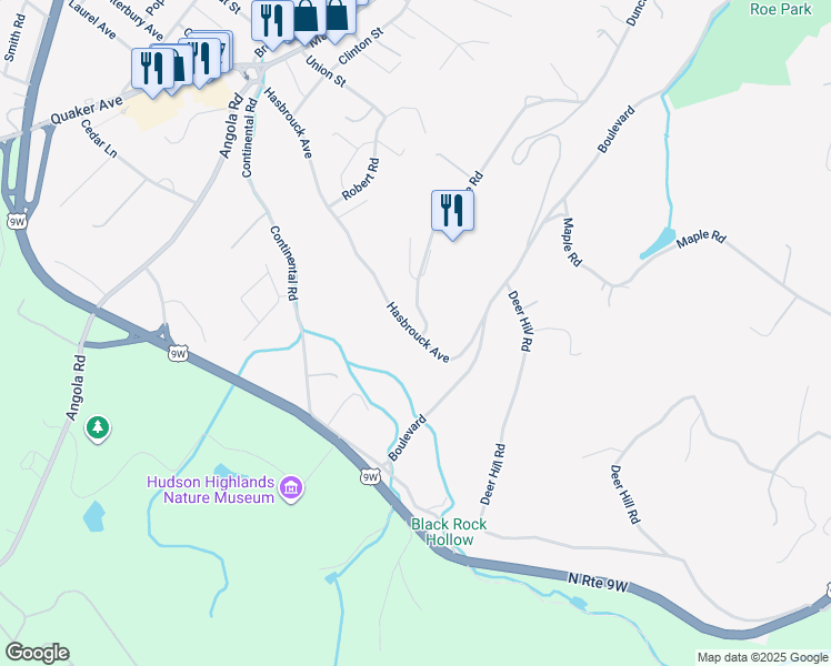 map of restaurants, bars, coffee shops, grocery stores, and more near 80 Hasbrouck Avenue in Cornwall