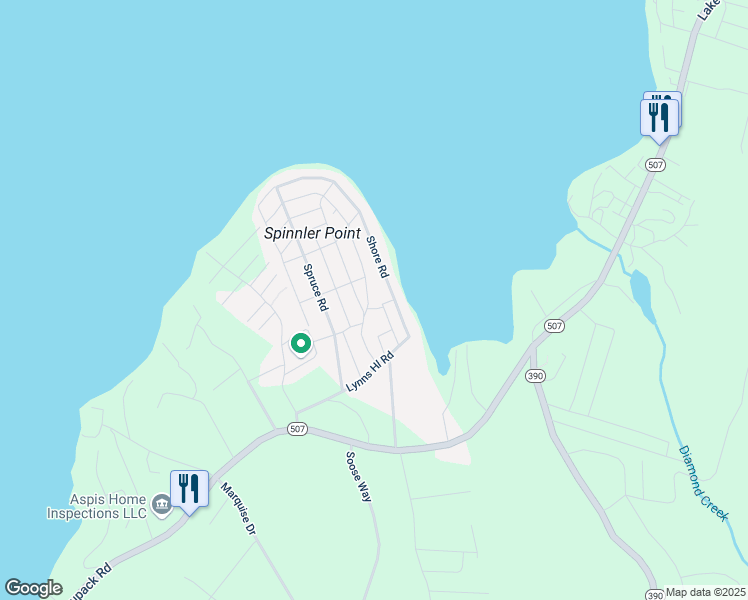 map of restaurants, bars, coffee shops, grocery stores, and more near 102 Old Shore Rd in Tafton
