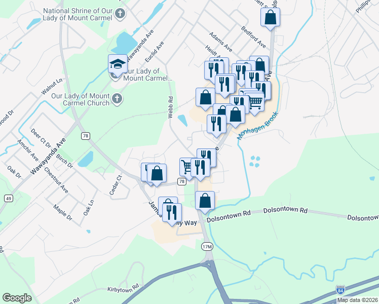 map of restaurants, bars, coffee shops, grocery stores, and more near 53 Underhill Road in Middletown