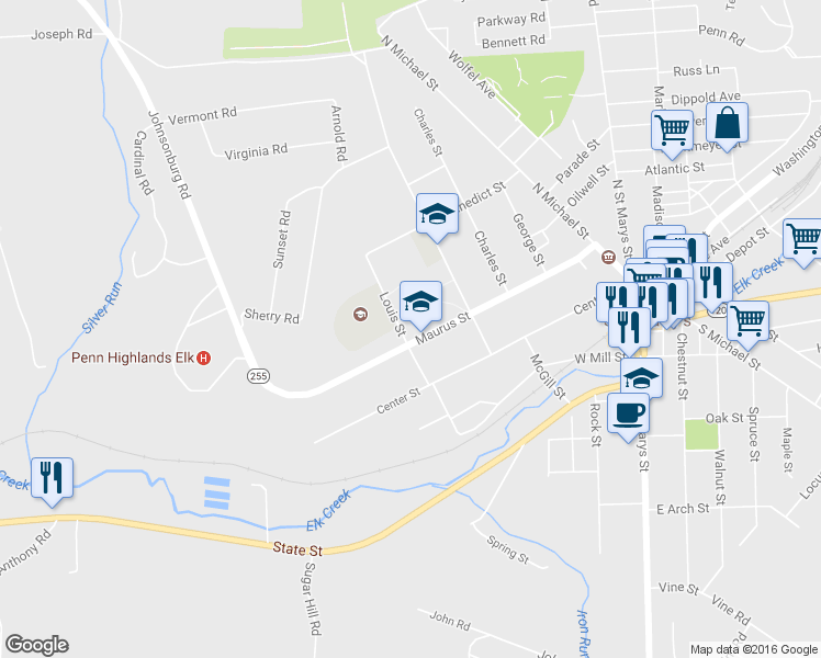 map of restaurants, bars, coffee shops, grocery stores, and more near 574 Maurus Street in St. Marys