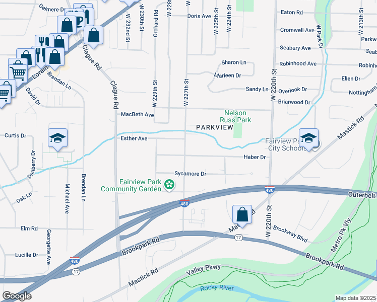 map of restaurants, bars, coffee shops, grocery stores, and more near 22690 Haber Drive in Fairview Park