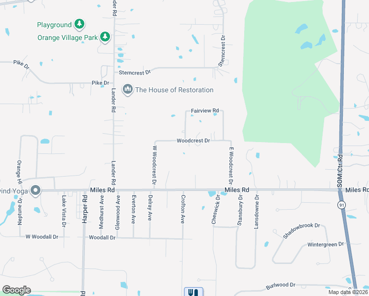 map of restaurants, bars, coffee shops, grocery stores, and more near 31250 Woodcrest Drive in Chagrin Falls