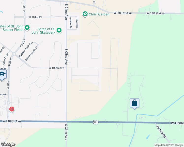 map of restaurants, bars, coffee shops, grocery stores, and more near 10598 Cline Avenue in Saint John
