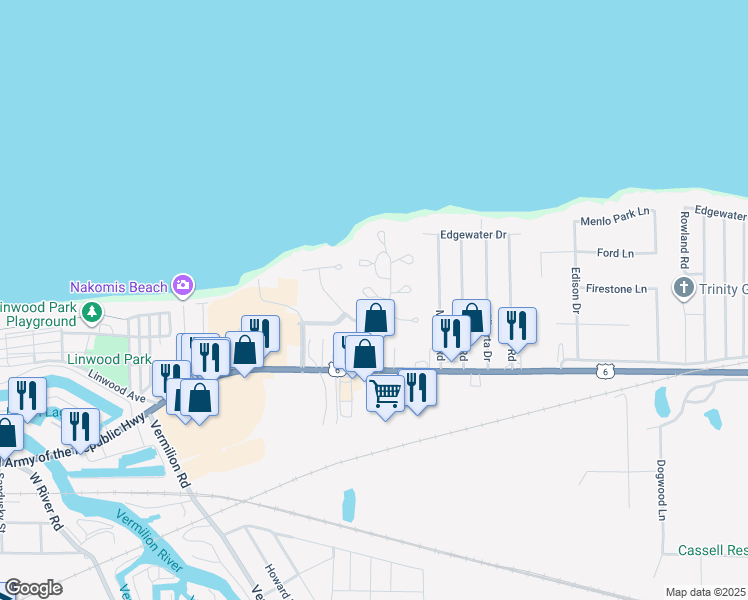 map of restaurants, bars, coffee shops, grocery stores, and more near 330 Yorktown Place in Vermilion