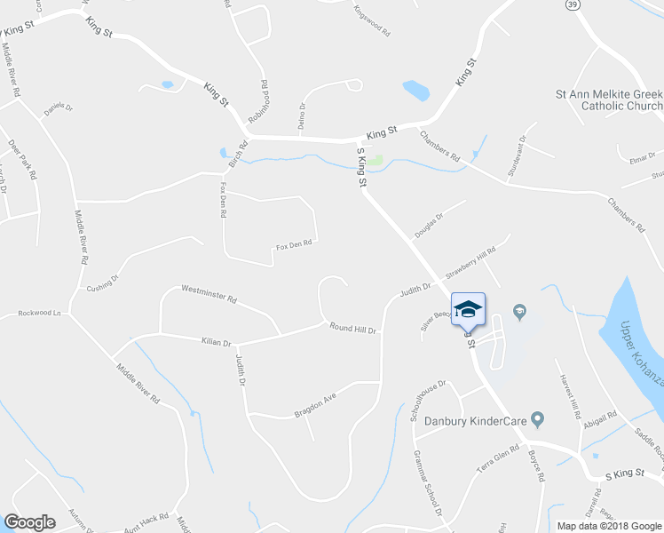 map of restaurants, bars, coffee shops, grocery stores, and more near 22 Round Hill Drive in Danbury