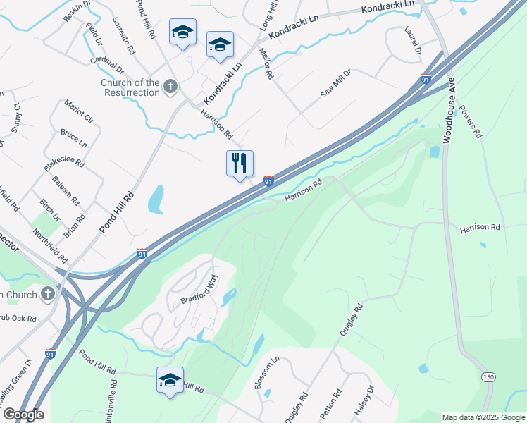 map of restaurants, bars, coffee shops, grocery stores, and more near 578 Pilgrim Harbor in Wallingford
