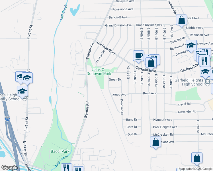 map of restaurants, bars, coffee shops, grocery stores, and more near 4870 East 81st Street in Garfield Heights