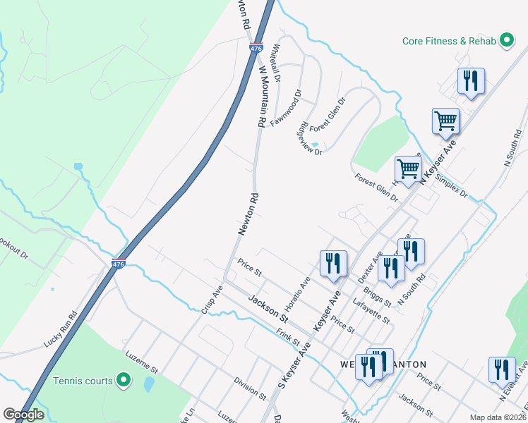 map of restaurants, bars, coffee shops, grocery stores, and more near 2765 Briggs St in Scranton