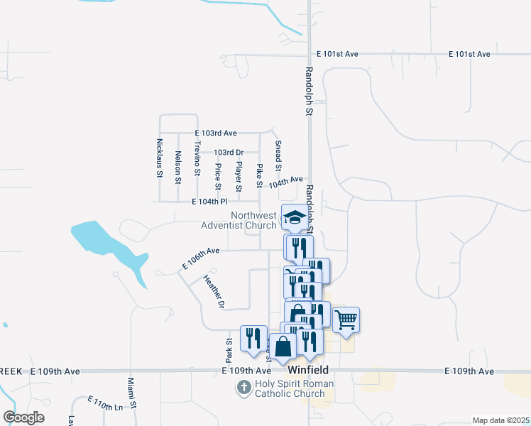 map of restaurants, bars, coffee shops, grocery stores, and more near 10511 Pike Street in Crown Point