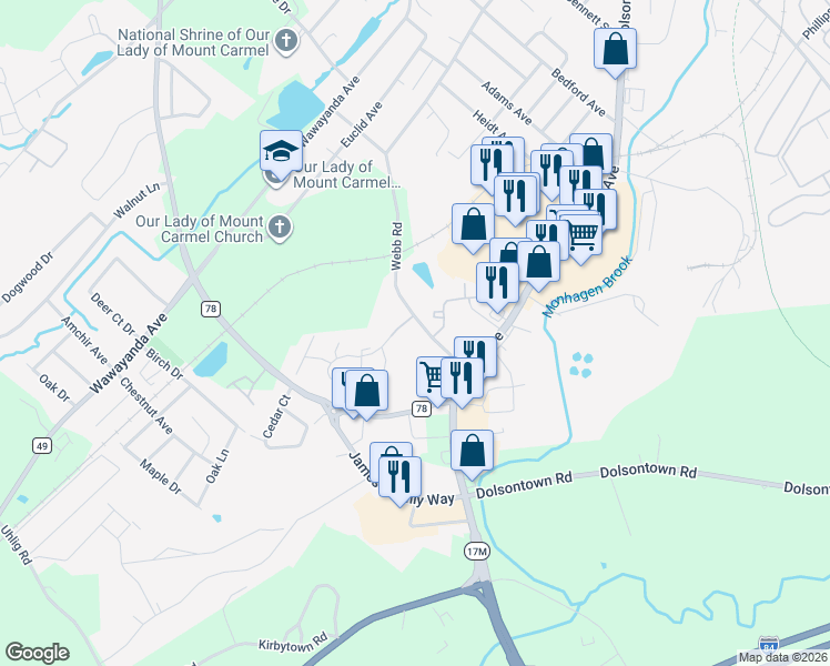 map of restaurants, bars, coffee shops, grocery stores, and more near 53 Underhill Road in Middletown