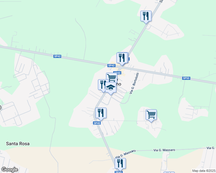 map of restaurants, bars, coffee shops, grocery stores, and more near Strada Foce Verde in Borgo Sabotino-foce Verde